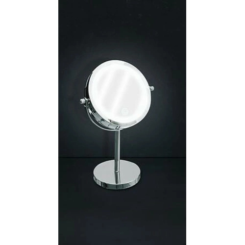 Lusterko LED Juvira okrągłe powiększające stojące do makijażu w srebrnej ramie