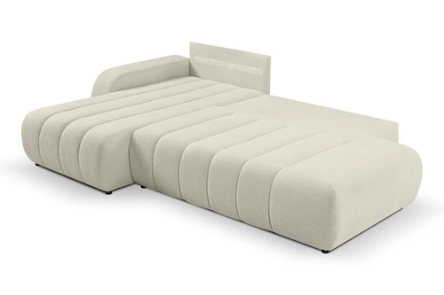 Narożnik z funkcją spania Hobro lewy biały nowoczesny do salonu z pojemnikiem Intesi