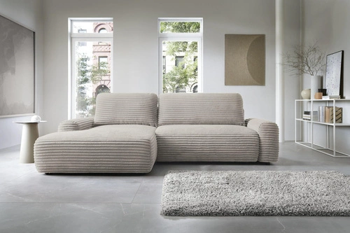 Narożnik z funkcją spania lewy Domle brązowy sztruksowy nowoczesny do salonu Intesi