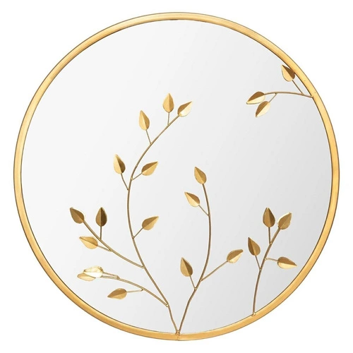 Lustro okrągłe glamour Feuille 58cm złote do salonu w metalowej ramie Atmosphera
