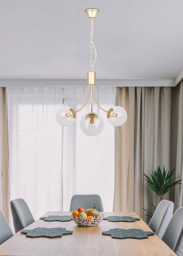 Lampa wisząca Dani złota 3-punktowa kula szklana nowoczesna do salonu lub jadalni
