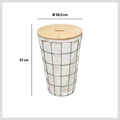 Kosz na pranie do łazienki Modern czarny metalowy z pokrywą i workiem 42l nowoczesny 5five