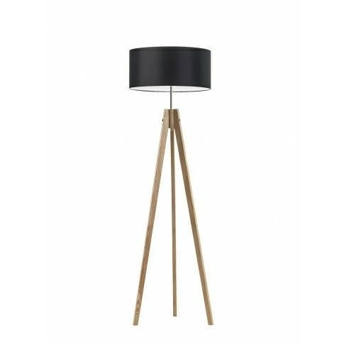 Lampa podłogowa HAITI abażur czarny stelaż dąb