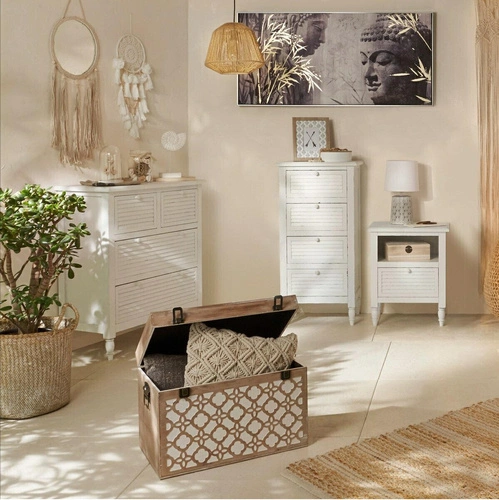 Lampka nocna ceramiczna Cyril szara Atmosphera nowoczesna do sypialni i salonu z abażurem