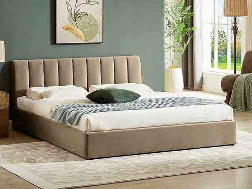 Łóżko tapicerowane Lexington 120x200 beżowe welurowe z pojemnikiem