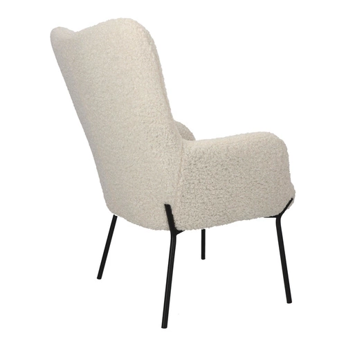 Fotel uszak Glasgow biały do salonu nowoczesny tapicerowany boucle z podłokietnikami Intesi