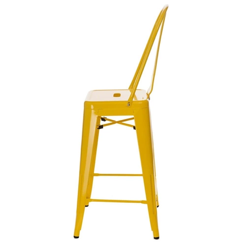 Hoker Paris Back 66 cm żółty metalowy z oparciem do wyspy kuchennej industrialny inspirowany Tolix