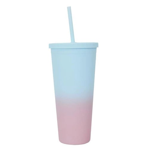 Kubek ze słomką Tie-Dye PP                niebiesko-różowy