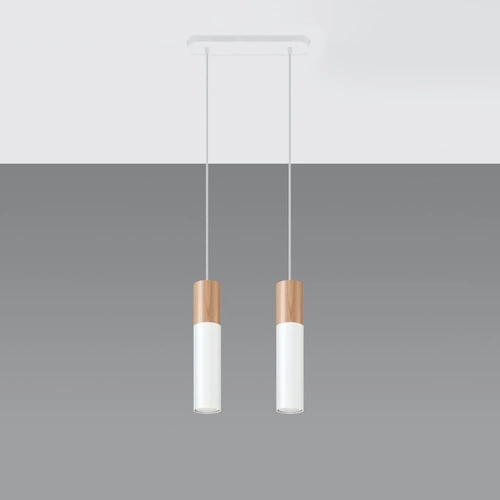 Lampa wisząca Pablo 2 biała drewniana nowoczesna do salonu kuchni lub nad wyspę
