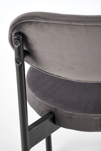 Krzesło tapicerowane welurowe Camile szare do jadalni i salonu nowoczesne na czarnych nogach