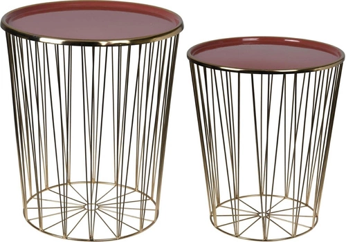 Zestaw okrągłych stolików kawowych Fidelity metalowych glamour do salonu brązowy złoty Intesi