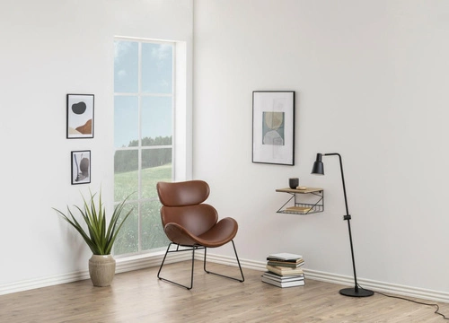 Fotel uszak Cazar brązowy ekoskóra na płozach nowoczesny do salonu loftowy vintage