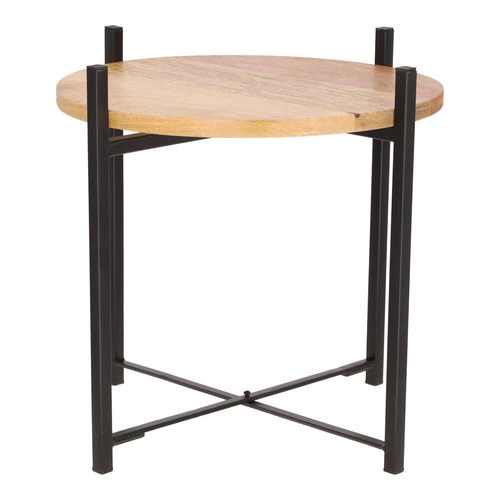 Stolik kawowy Ragna okrągły 42 cm loftowy drewniany z metalową podstawą do salonu Intesi