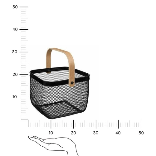 Kosz do przechowywania Mayaj czarny metalowy z drewnianą rączką do kuchni 5five