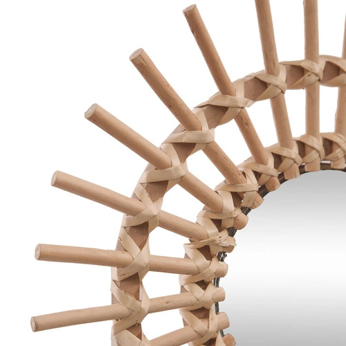 Lustro okrągłe boho Sun Cane 30 cm wiszące do salonu i sypialni w drewnianej ramie