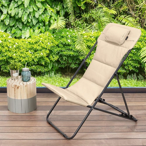 Leżak ogrodowy Grue beżowy składany z regulacją oparcia nowoczesny na taras i plażę Ventos
