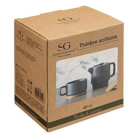 Imbryk ceramiczny Nature 400 ml taupe do parzenia herbaty z bambusową podstawką 5five simply smart