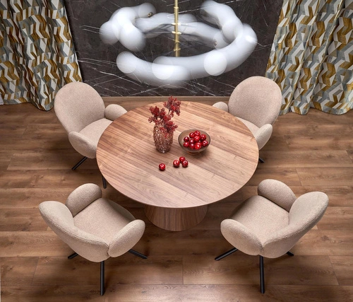 Stół okrągły do jadalni Obituar 136 cm nowoczesny orzechowy na jednej nodze Intesi