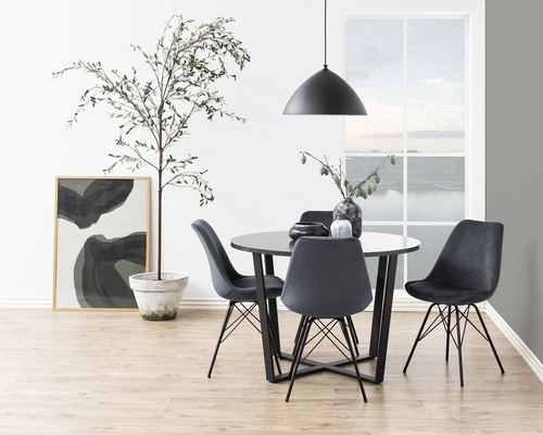 Krzesło tapicerowane welurowe Eris VIC szare do jadalni i salonu na czarnych nogach Actona