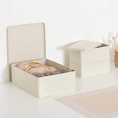 Zestaw 3 metalowych pudełek dekoracyjnych Deskolor szare do biura i pokoju dziecięcego