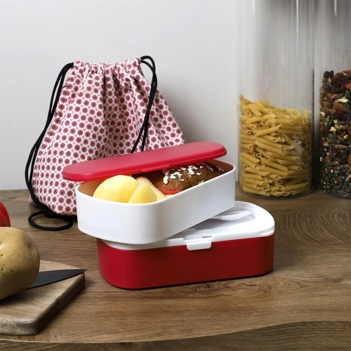 Intesi Zestaw Lunchbox 3-częściowy dwupoziomowy do pracy i szkoły z torbą czerwony