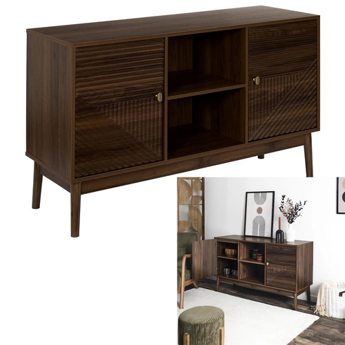 Komoda Tiffany ryflowana orzech 120 cm na wysokich nogach do salonu Intesi