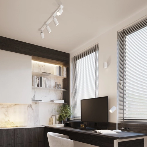 Lampka biurkowa KARBON biała nowoczesna z ruchomym kloszem do sypialni i gabinetu SOLLUX