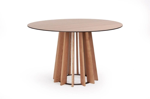 Stół okrągły do jadalni Tavle 120 cm nowoczesny dąb naturalny na jednej nodze NORDIFRA