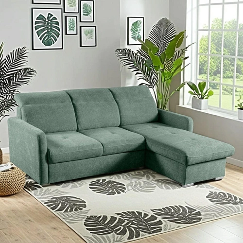 Nowoczesny narożnik Limi lewy z funkcją spania i pojemnikiem zielony do salonu