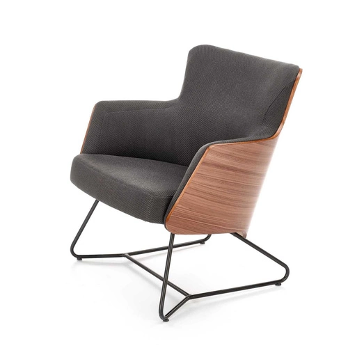 Fotel tapicerowany Calderon szary orzech na płozach do salonu nowoczesny industrialny Intesi