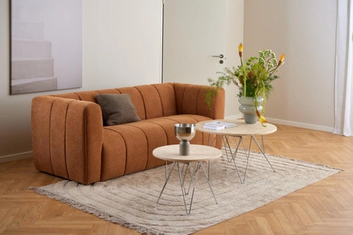 Stolik kawowy Prunus okrągły trawertyn 55 cm nowoczesny chromowany do salonu Actona