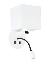 Kinkiet Magnum 1 lampa okragły 1x40W E27+3W LED abażur kwadrat biały