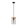 Lampa sufitowa Wels czarny+drewniany  1x40W E27 klosz dymiony