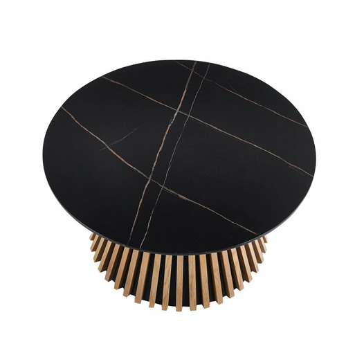 Stolik kawowy Kyoto okrągły 80 cm czarny marmur dąb nowoczesny do salonu Intesi