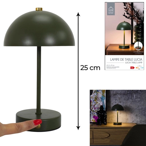 Lampka nocna LED bezprzewodowa Funghi zielona metalowa do sypialni z akumulatorem