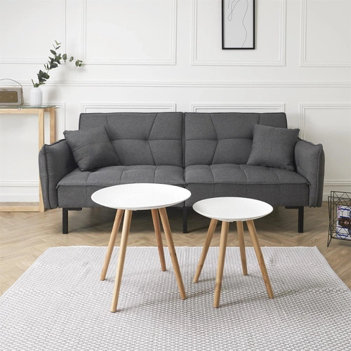 Zestaw 2 okrągłych stolików kawowych Intesi biały/naturalny skandynawski drewniany 2w1 do salonu