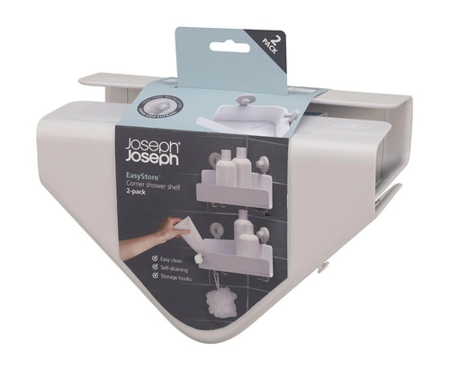 Joseph Joseph EasyStore nowoczesna półka łazienkowa narożna na przyssawki z haczykami pod prysznic