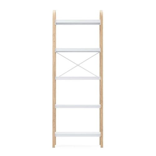 Regał na książki Bellwood biały naturalny skandynawski z 5 półkami do salonu Umbra 170 cm
