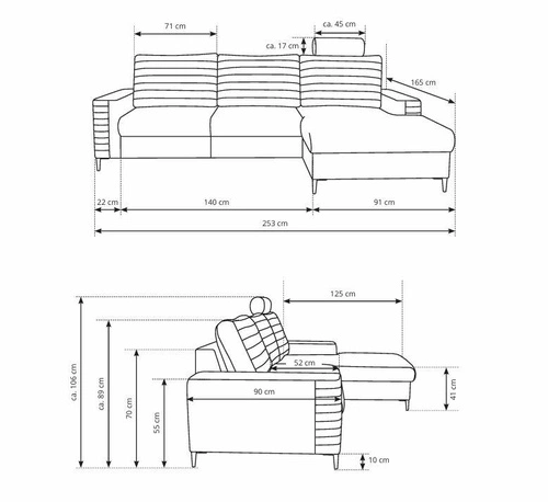 Narożnik z funkcją spania Hald nowoczesny welurowy prawy do salonu granatowy