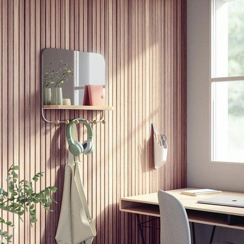 Lustro do przedpokoju prostokątne z półką Estique Umbra białe nowoczesne na ścianę