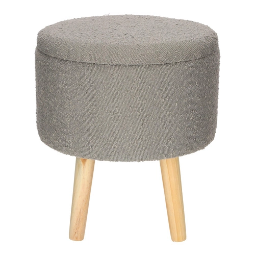 Stołek Neely Intesi ze schowkiem szary bouclé drewniany do toaletki w stylu skandynawskim