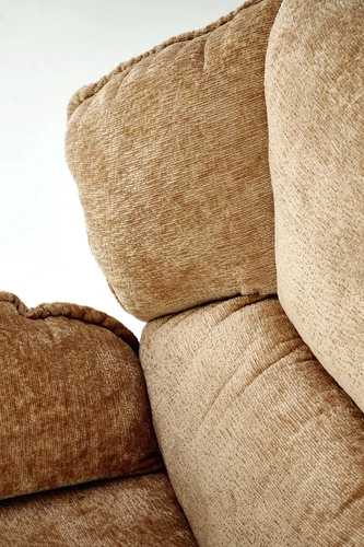 Fotel wypoczynkowy Offred musztardowy do salonu nowoczesny z podnóżkiem tkanina Intesi