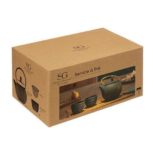 Żeliwny imbryk do herbaty Jiling czarno-złoty z sitkiem i 2 kubkami 850 ml 5five simply smart