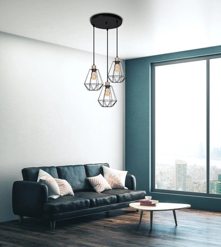 Lampa wisząca Primo talerz czarny+patyna  3x60W E27 klosz czarny