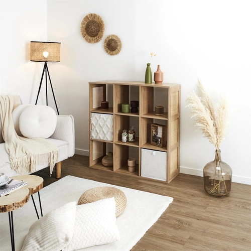 Regał na książki Klaus 9 półek naturalny minimalistyczny stojący do salonu i pokoju Intesi