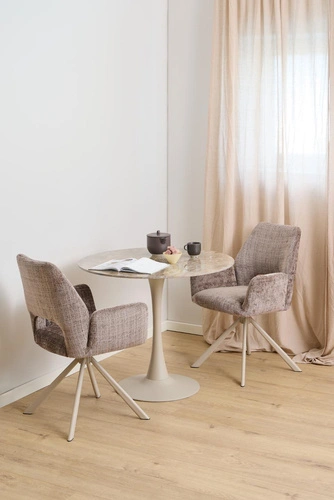 Stół okrągły Malta Actona 90 cm do jadalni ceramika brąz beż nowoczesny