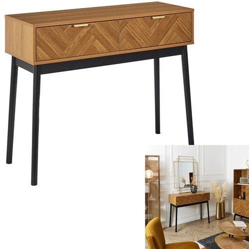 Konsola Felix nowoczesna z szufladami jodełka naturalny do przedpokoju lub salonu 100 cm