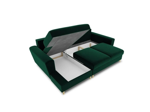 Narożnik z funkcją spania Moghan Bottle Green Velvet Lewostronna kolor nóg złoty