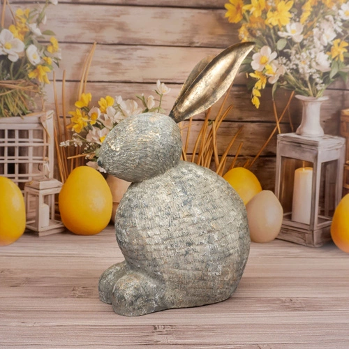 Figurka wielkanocna Królik Intesi 38 cm szara dekoracja stojąca z żywicy na komodę lub stół