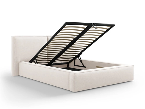 Łóżko tapicerowane Jodie II beżowe 140x200 z pojemnikiem nowoczesne do sypialni